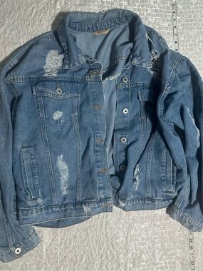 Distressed Light Blue Denim Jacket - Women's Casual Trucker